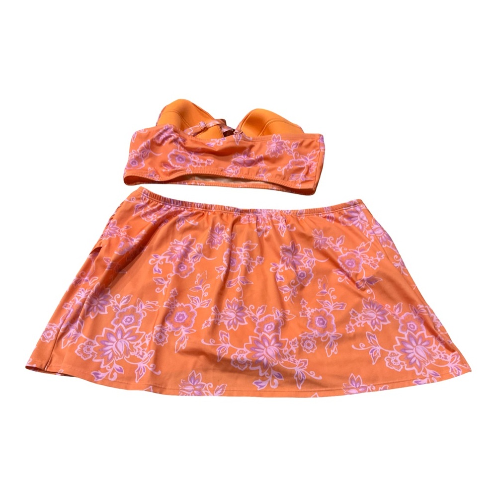 Cacique Swim Set 22/42DD Orange Floral Underwire Bikini Top + Skirtini NWOT - Picture 6 of 13